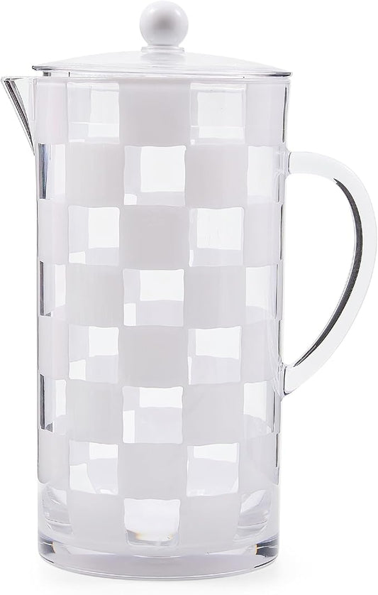 MACKENZIE-CHILDS Acrylic Pitcher with Spout for Water, Lemonade, and Farmhouse Home Decor, 2.5 Quarts, White Check by MacKenzie-Childs