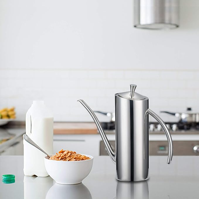 KSENDALO Premium Stainless Steel Olive Oil Dispenser (24oz/700mL) - Leakproof Kitchen Cruet & Olive Oil Bottle with Ergonomic ONE-Piece Body, Long Narrow Spout for Precision Pouring & Arc Handle - Image 2