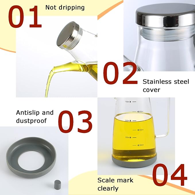 Oil Dispenser for Kitchen,25OZ Oil Bottles Cooking Oil Dispenser with Drip Free Spout and Non Slip Bottom Fits in Home,Kitchen,Barbecue,Party (750ml) - Image 4