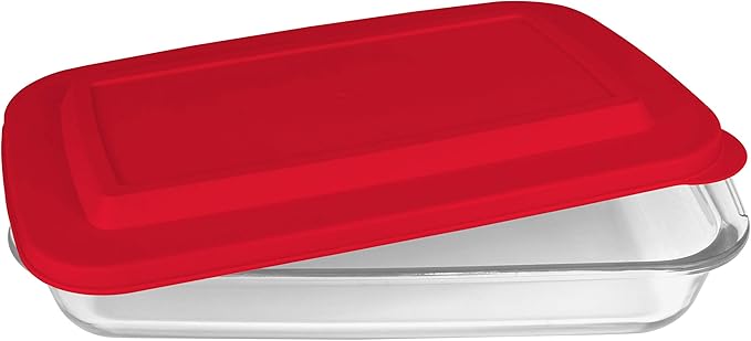 HW1236 Glass Casserole with Insulated Bag, Ideal for Picnic, Potluck, Hiking & Beach Trip-Retains Hot and Cold Temperature of Food, Overall12 "x 7.5"x2 "- Red