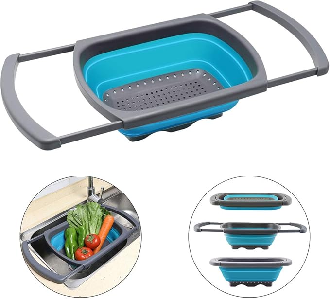 Qimh Colander Collapsible, Colander Strainer Over the Sink Food Colanders Strainers with Extendable Handles, 6-Quart, Dishwasher-Safe Kitchen Folding Strainer for Pasta, Veggies and Fruits - Image 2