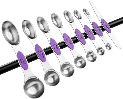 Spring Chef Stainless Steel Magnetic Measuring Spoons Set of 8 with Leveler, Nesting Metal Teaspoon & Tablespoon Measuring Spoons for Food, Heavy Duty Kitchen Gadgets for Baking & Cooking - Orchid - Image 9