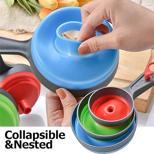 Delove Canning Funnel with Strainer - Wide Mouth Food Funnels for Kitchen Use - Mason Jars Canning Supplies Kit Tools - Funnels for Filling Bottles - Food Grade Silicone -4 Pack - Image 4
