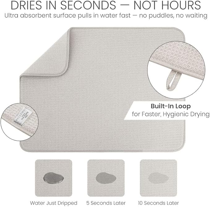 Bellemain XL Dish Mat Microfiber Dish Drying Mat, Super absorbent (Light Grey, 16" x 18") - Image 5