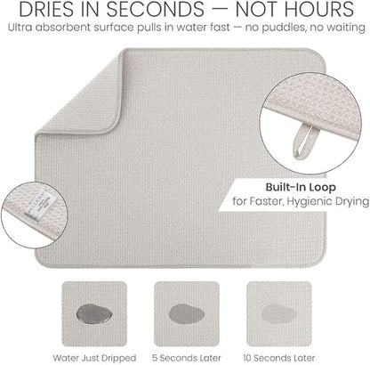 Bellemain XL Dish Mat Microfiber Dish Drying Mat, Super absorbent (Light Grey, 16" x 18") - Image 5