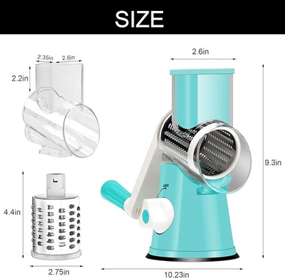 Cambom Rotary Cheese Grater Hand Crank Cheese Shredder for Fresh Cheese, Vegetable, Nuts,Non-slip Suction Base, Free Cleaning Brush Three Blades, Blue - Image 5