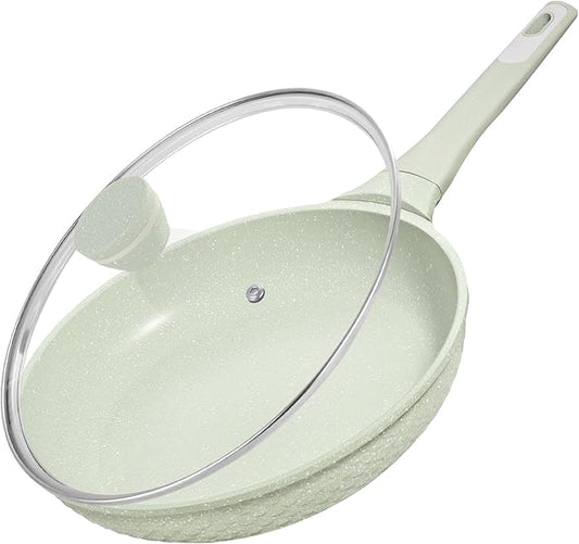 Non Stick Frying Pan 11 Inch with Tempered Glass Lid - Super Nonstick, 100% PFOA/PFAS Free & Healthy Non-Toxic - Omelette & Egg Pan Skillet for All Stovetops (Induction/Gas/Electric), Dishwasher Safe