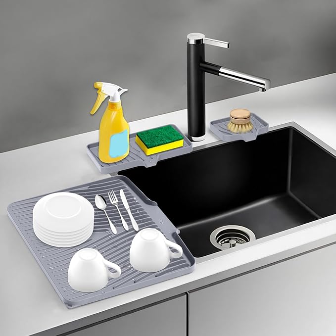 Silicone Dish Drying Mat for Kitchen Counter, Dish Drying Pad, Non-Slip Drain Pad with Built-in Drain, Heat Resistant Stone Drying Mat - Image 7