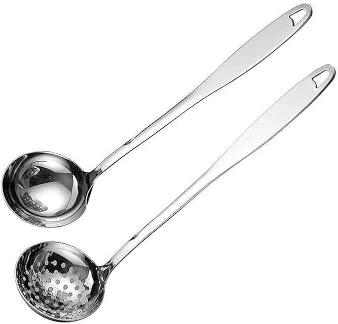 Soup Spoon Stainless Steel Heavy Duty Big Soup Ladle Colander Serving Spoon with Attractive Mirror Finish, Perfect for Hotpot Stirring, Serving Soup, Deep Wide Enough 2PCS (Soup Spoons - 12") by Unknown