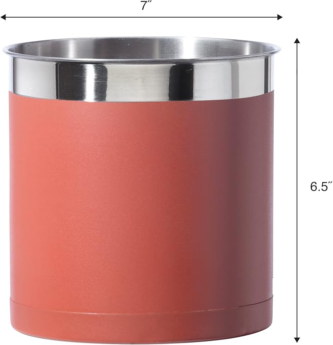 OGGI Stainless Steel Jumbo Utensil Holder - 7" Utensil Caddy, Weighted Base for Stability - Extra Large Utensil Crock and Countertop Utensil Organizer, Brick Red - Image 5