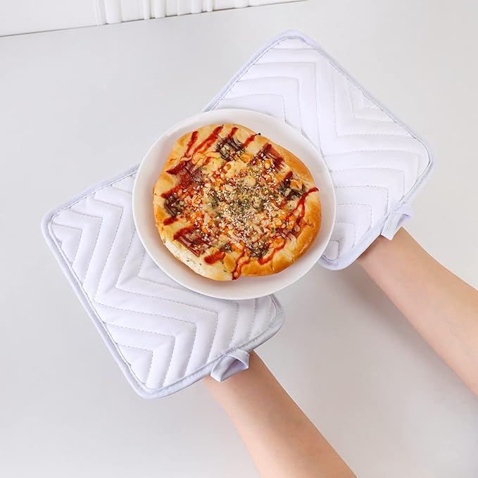 Anyi Pot Holders and Oven Mitts 7" X 9" Heat Resistant Pocket Pot Holder Set Feature of Non Slip Kitchen Hot Pad Oven Mitts, 3-Pack (White) - Image 7