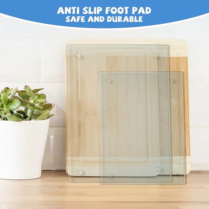Mymonfif Tempered Glass Cutting Board for Kitchen, Clear Glass Board for Countertop, Heat Resistant, with Non-Slip Feet, 12x16" & 12x8" 2 Pcs Clear - Image 7