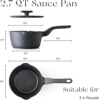 PRICUSIS Nonstick Saucepan with Lid, 2.7 Quart Non Toxic Pot with Pour Spouts, Full Coated, 100% Dishwasher Safe, Induction Compatible & Oven Safe, PFOS & PFOA Free, Black Sesame - Image 8