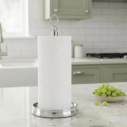KASUNTO Paper Towel Holder (with Heavy Weighted Base) Steel Paper Holder countertop，Black Paper Towel Holder for Kitchen Countertops, Bars & Dining Tables,Fits Standard & Jumbo Rolls,Chrome