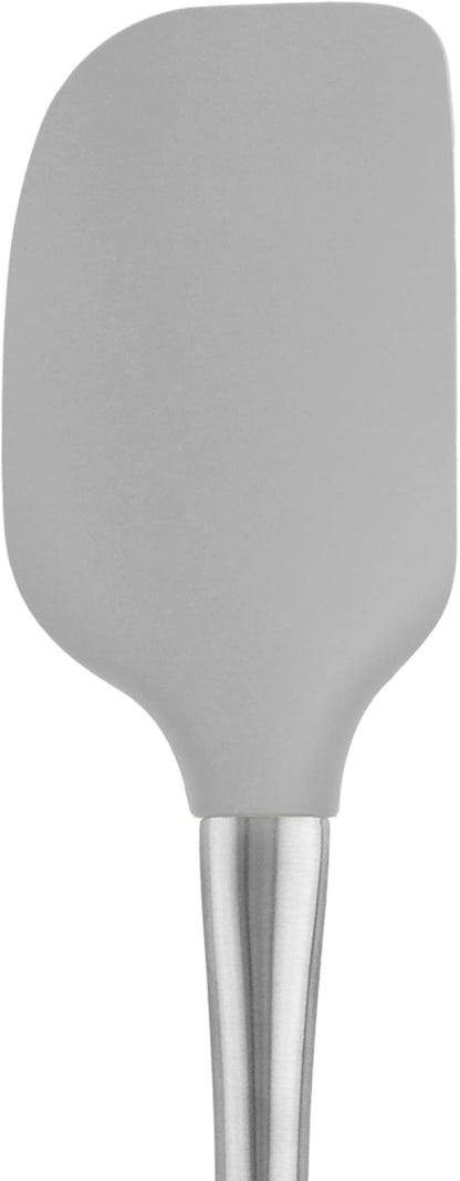 Tovolo Flex-Core Silicone Spatula Metal Handle for Scraping Bowls Mixing and Baking, Dishwasher Safe Heat Resistant Stainless Steel Silicone Spatula for Cast Iron and Nonstick Cookware, Oyster Gray