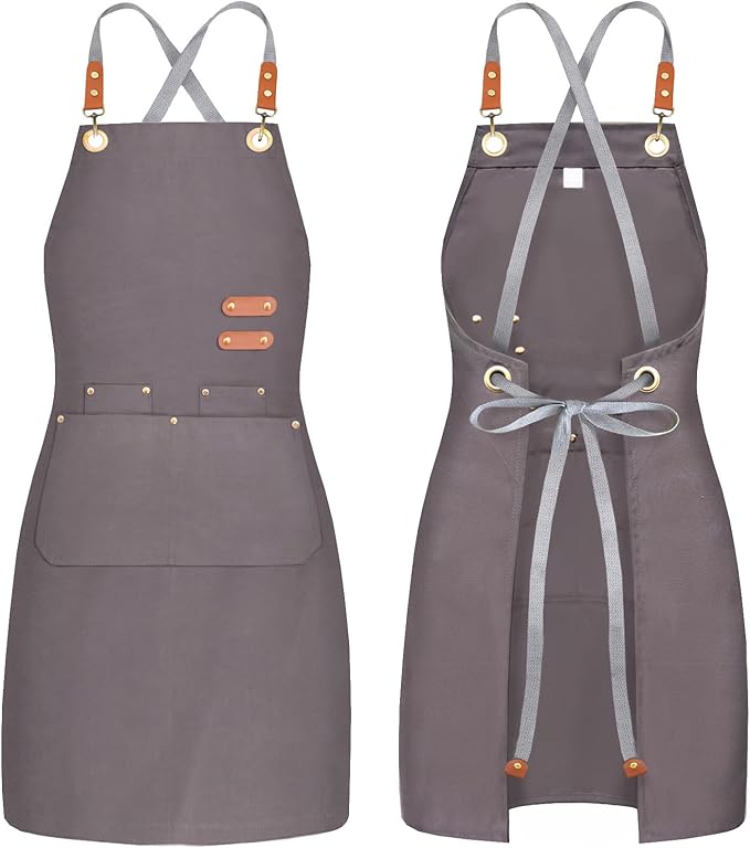 BeLuyi chef apron bib tool apron for man woman cross back straps with 4 pockets for kitchen cooking gardening baking working by BELUYI