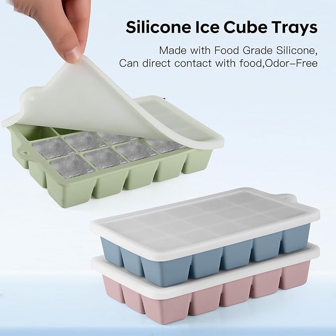 Silicone Ice Cube Tray 2 Pack, HANCELANT Ice Cube Mold, Ice Trays for Freezer with Lid for Whiskey, Baby Food, BPA Free, Easy Release - Image 5