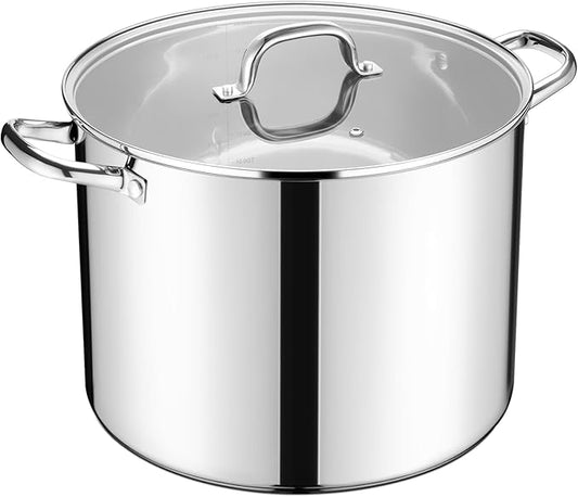 20 Qt Large Stock Pot, E-far Stainless Steel Stockpot with Lid for Boiling Cooking Soup Stew Canning, Heavy Duty Tri-Ply Bottom Works w/Induction, Commercial Grade & Dishwasher Safe by E-far