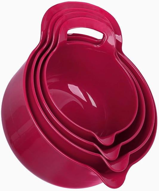 BoxedHome 4 Pack Nesting Mixing Bowl Set with Pour Spout and Handle, Non-Slip Bottom, BPA free Microwave & Dishwasher Safe(Deep Carmine) by BoxedHomeProducts