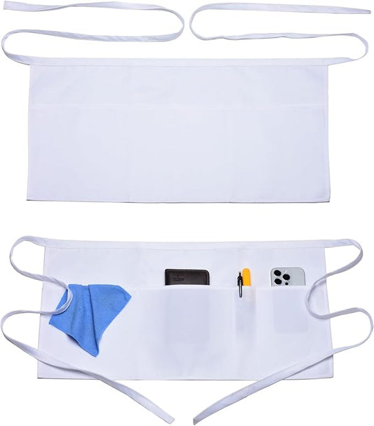 Argstar 2 Pack Server Apron with 4 Pockets, Waitress Waiter Waist WaterDrop Resistant Short Aprons