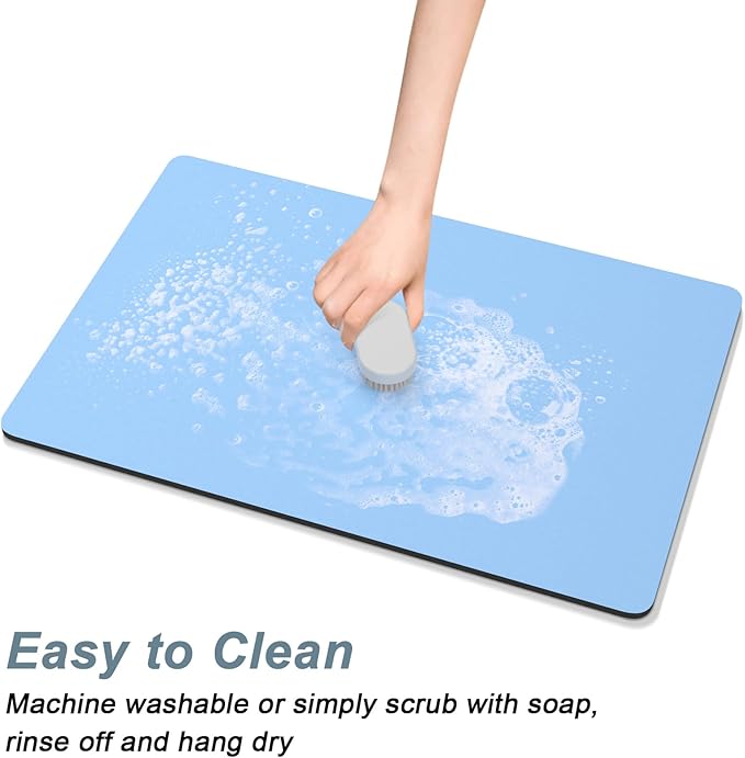 Rnivvi Coffee Mat, 12" x 19" Coffee Bar Mats for Espresso Machine Station Accessories and Organizer, Hide Stain Rubber Backed Absorbent Dish Drying Pad for Kitchen Counter, Cute Bar Decor Pad, Blue - Image 5