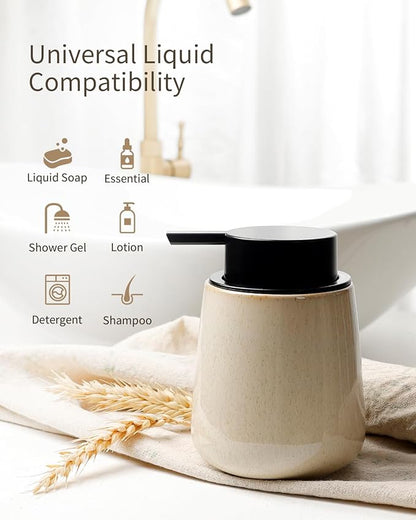 Bosilunlife Ceramic Foaming Soap Dispenser - 12Oz Bathroom Countertop Kitchen Dish Soap Pump Dispenser Foam Soap Dispenser - Greige with Speckle