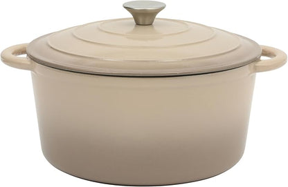 Gibson Home Addlestone 7 Qt Enameled Cast Iron Dutch Oven Pot with Lid – Round, Oven Safe to 500°F, Ideal for Bread Baking & Stews - Gradient Taupe by GibsonHomewares