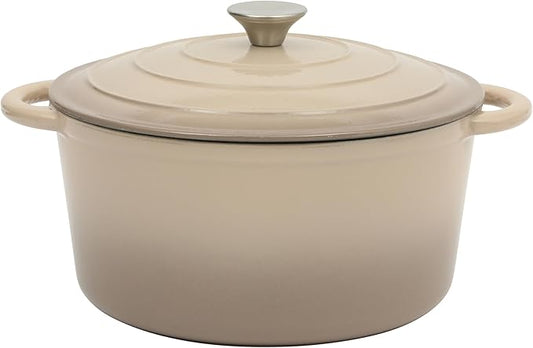 Gibson Home Addlestone 7 Qt Enameled Cast Iron Dutch Oven Pot with Lid – Round, Oven Safe to 500°F, Ideal for Bread Baking & Stews - Gradient Taupe by GibsonHomewares