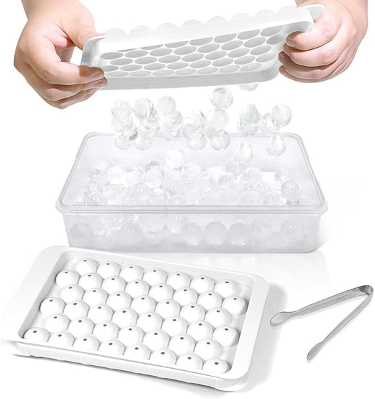 WIBIMEN Ice Cube Tray with Lid and Bin - Round Ice Trays for Freezer with Lid - Ice Cube Trays for Freezer with Ice Container (0.8"-2PACK White) by WIBIMEN