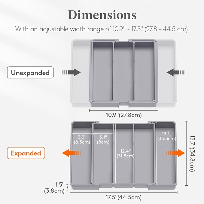 Lifewit Utensil Organizer for Kitchen Drawers, Expandable Cooking Utensil Tray, Adjustable Cutlery Silverware Flatware Holder, Plastic Spatula Tools Storage Divider, 11-18 x 14", Gray - Image 2