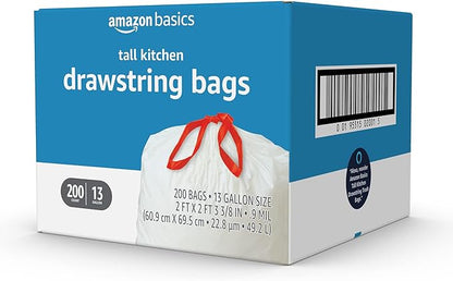 Amazon Basics Tall Kitchen Drawstring Trash Bags, Sturdy, 13 Gallon, Unscented, 200 Count - Image 4