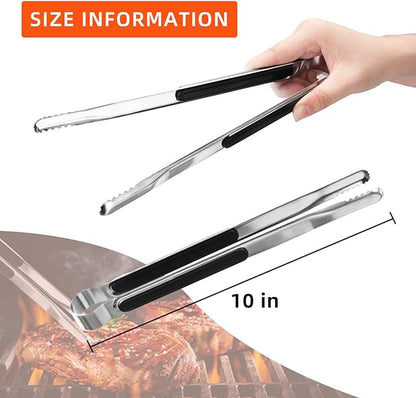 4 Pack Premium Stainless Steel Kitchen Tongs, Serving Tongs for Cooking, XEVOM Metal Food Tongs with Non-Slip Grip, Heat Resistant Grill Tongs 10 inch - Image 2