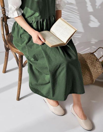 Uaussi Cotton Linen Apron Cross Back Work Apron for Women with Pockets Pinafore Dress X Cross Halter Apron for Chef Gardening - Image 7