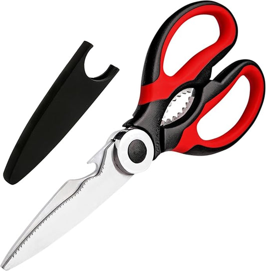 Kitchen Scissors Stainless Steel Sharp Blades with Cushioned Soft TPR Grip for Easy Handling – Heavy Duty Multipurpose Scissors for Meat, Chicken, Fish, Vegetables, & Herbs – Bottle Opener