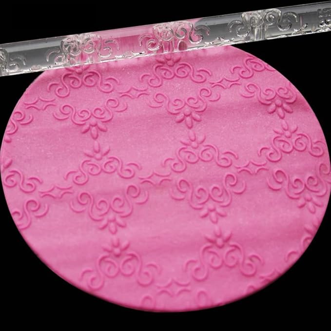 Rengue Acrylic Rolling Pin with 28 Patterns, Compliant Material Comfortable Grip, 6.3 by 0.4 Inch Lightweight for Dough and Pastry Number 4