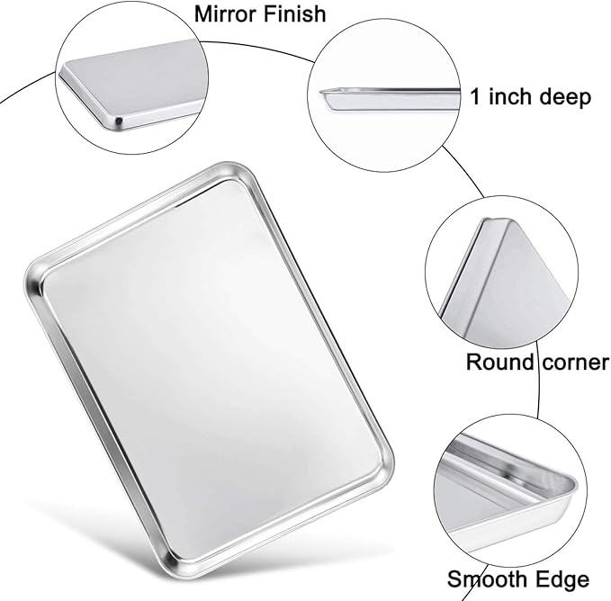 TeamFar Baking Sheet with Rack Set of 4, 20’’×14’’×1.2’’, Half Size Stainless Steel Cookie Sheet Baking Pans with Cooling Rack Set, Non Toxic & Rust Free, Mirror Finish & Easy Clean, 2 Pans & 2 Racks