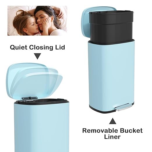50 Liter / 13 Gallon Kitchen Trash Can with Lid, Stainless Steel Trash Can with Foot Pedal and Plastic Inner Bucket, Fingerprint-Resistant Soft Close Lid Garbage Can, Odor Proof and Hygienic, Blue - Image 3