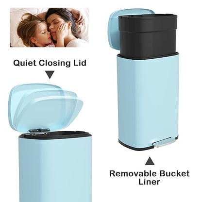 50 Liter / 13 Gallon Kitchen Trash Can with Lid, Stainless Steel Trash Can with Foot Pedal and Plastic Inner Bucket, Fingerprint-Resistant Soft Close Lid Garbage Can, Odor Proof and Hygienic, Blue - Image 3
