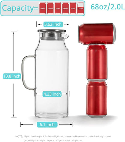 Bivvclaz 2 Pack 2 Liter 68 oz 2.1 Qt Glass Pitcher with Lid and Handle, Water Pitcher for Fridge, Glass Carafe for Hot/Cold Water, Large Iced Tea Pitcher for Coffee, Juice and Homemade Beverage - Image 2
