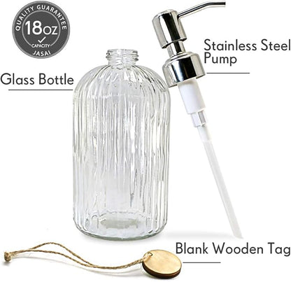 JASAI 18 Oz Clear Glass Soap Dispenser with Rust Proof Stainless Steel Pump, Refillable Liquid Hand soap Dispenser for Bathroom, Premium Kitchen Soap Dispenser (Clear). - Image 2