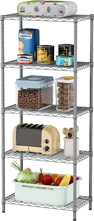 SINGAYE 5 Tier Storage Garage Shelving Units Heavy Duty Wire Shelves Pantry Metal for Pantry Closet Kitchen Laundry Bathroom Organizers Shelf Home Shorage Gray - Image 9