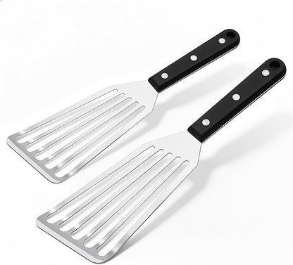 Joyfair Fish Spatula Metal Spatulas (Large & Small), 2 Pcs Stainless Steel Cooking Utensils Barbecue Turner for Flipping Turning, Kitchen Slotted Turners & Outdoor Griddle Accessories (ABS Handle) by Joyfair