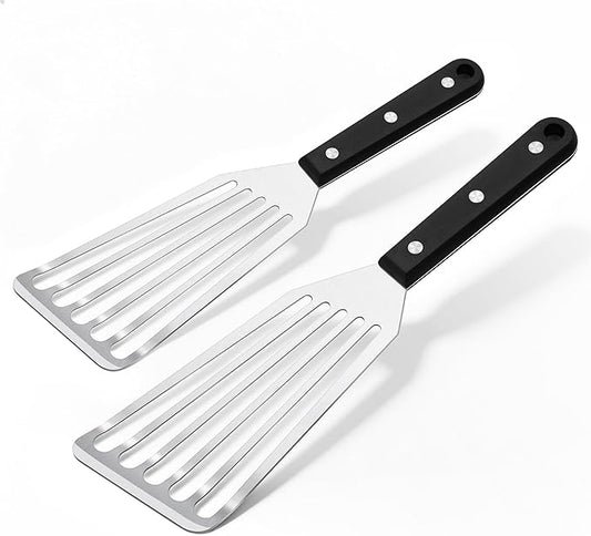 Joyfair Fish Spatula Metal Spatulas (Large & Small), 2 Pcs Stainless Steel Cooking Utensils Barbecue Turner for Flipping Turning, Kitchen Slotted Turners & Outdoor Griddle Accessories (ABS Handle) by Joyfair