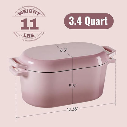 Dutch Oven for Bread Baking, 3.4 QT Bread Dutch Oven for Sourdough, Enamelled Cast Iron Bread Oven with Lids, Heavy-Duty Non Stick Sourdough Loaf Pan, Meatloaf Pan, Pink