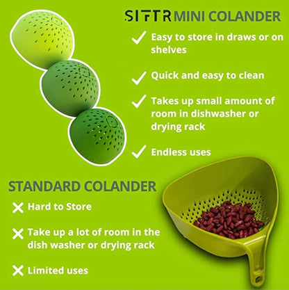 (BLUE) Nesting Can Strainer Mini Colander Set - Space Saving Small Colanders and Strainers - Multi Use Kitchen Gadget - Silicone Can Strainer