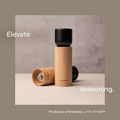 LARS NYSØM Wooden Salt and Pepper Grinder Set Manual - Salt and Pepper Mills with Adjustable Ceramic Grinder - Elegant Beechwood Pepper and Salt Mill Set for Dining Table (Almond Beige)
