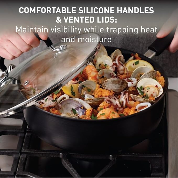 T-Fal Ultimate Hard Anodized Nonstick Fry Pan With Lid 10 Inch, Oven Broiler Safe 400F, Lid Safe 350F, Cookware, Kitchen, Home, Versatile Frying Pan, Skillet, Pots and Pans, Dishwasher Safe, Onyx - Image 5
