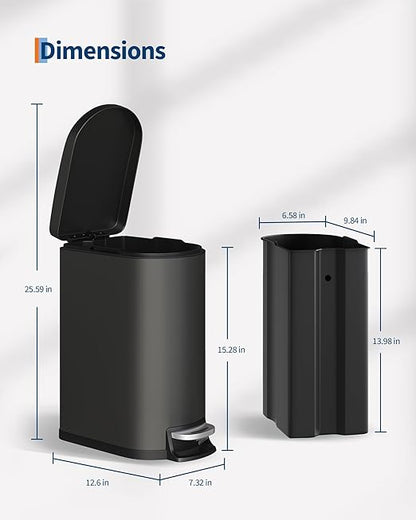 GarveeHome 13 Gal & 2.6 Gal Trash Can Combo Set, Kitchen Trash Can and Bathroom Trash Bin with Lid, Step-On Rustproof Garbage Bin with Inner Bucket, Black - Image 8