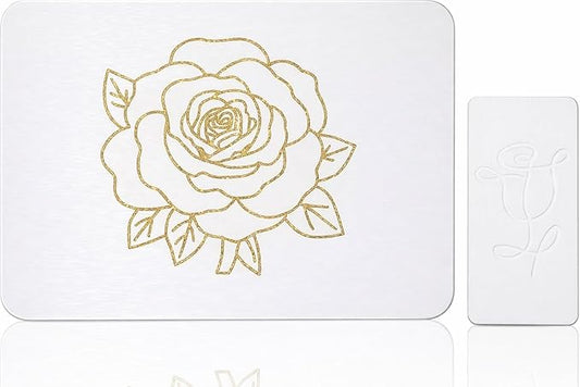 Stone Dish Drying Mat for Kitchen Counter, Glittery Resin Rose Pattern Quick Drying Mat, Water Absorbing Diatomaceous Pad for Plate Bottle Utensil Rack,Space Saving (Gold & White, 16"×12")