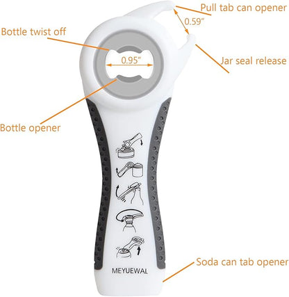Jar Opener Bottle Opener for Weak Hands, 5-in-1 Multi-Function Can Opener Bottle Opener Kit with Silicone Handle, Easy to Use for Children, Elderly and Arthritis Sufferers (NEW White) - Image 4